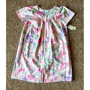 NWT Miss Elaine Housecoat Medium Pink Floral Cotton Snaps Pockets Loungewear 🌸